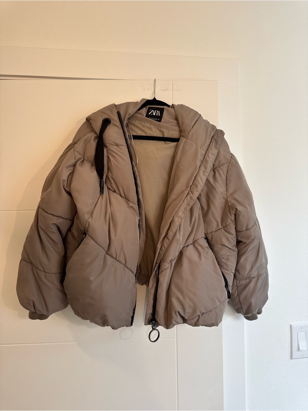 ZARA Taupe Hooded Puffer Jacket